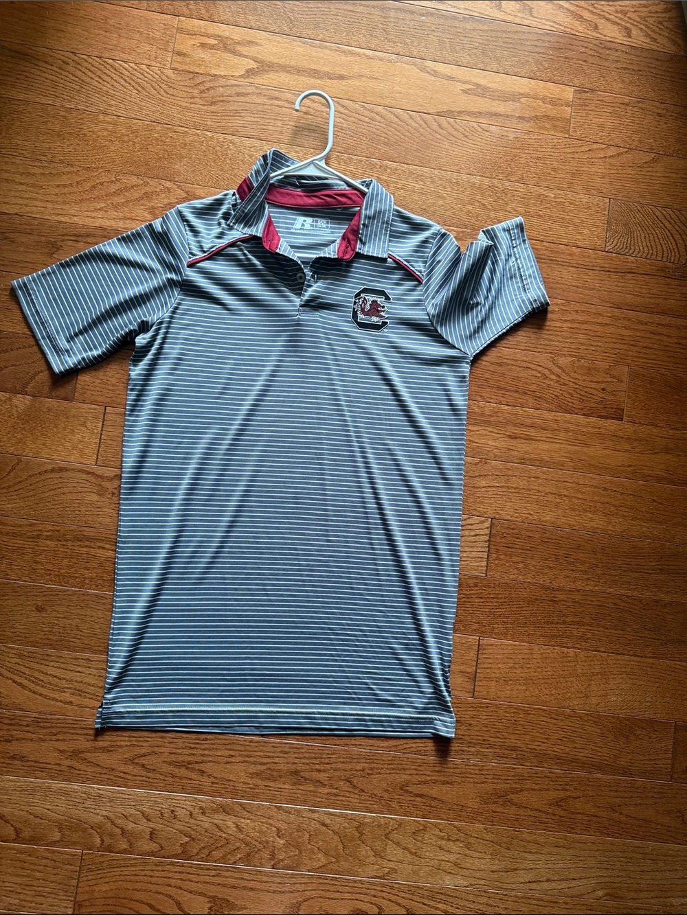 Russell Athletic Gray & Red Striped Polo